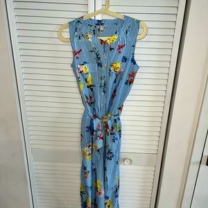 Beautiful Blue&White Striped Jumpsuit With Belt